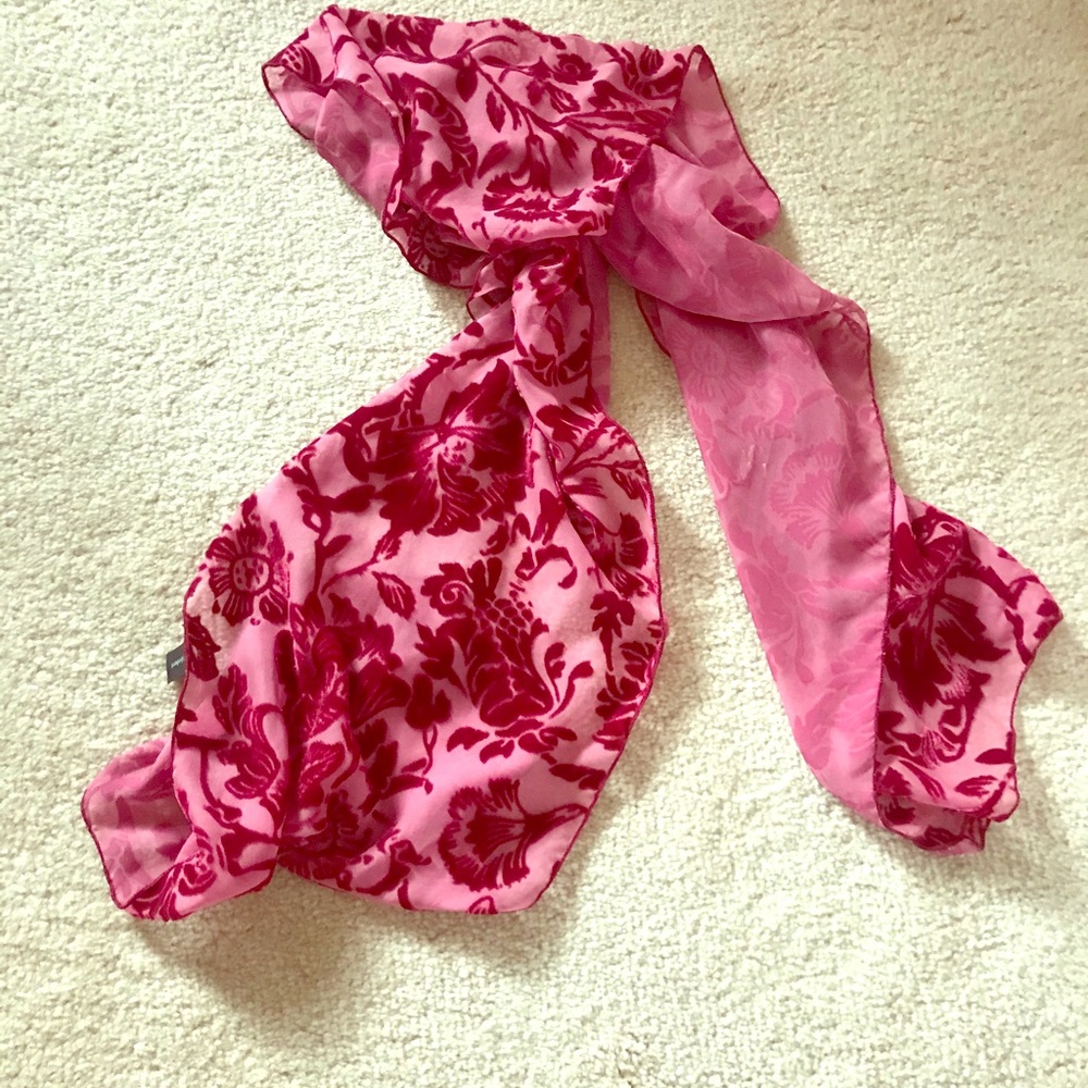 Dana Herbert Red Scarf with soft velvet flowers